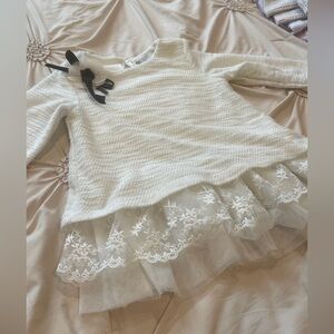 Rare Editions White Long Sleeve Top with Lace Girls Size 3T